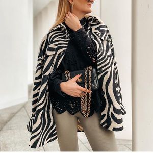 H&M Light Beige Zebra Print Felted Shirt Jacket